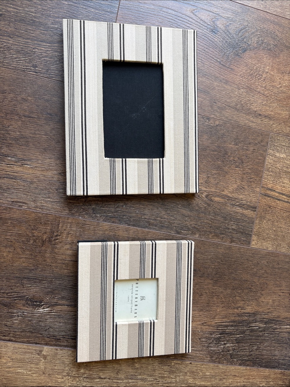 Pottery Barn Beige and Black Striped Fabric Picture Frames - Set of 2